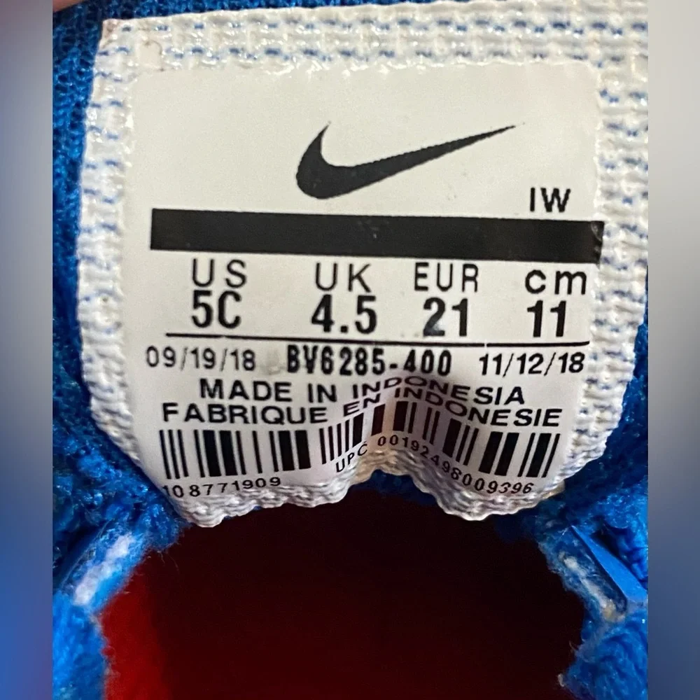 Nike Toddlers 5C Blue Shoe Red Swoosh BV6285-400